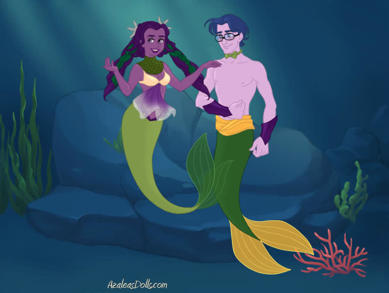 2316151 - safe, artist:azaleasdolls, editor:jdueler11, discord, fluttershy,  mermaid, merman, turtle, g4, bare shoulders, blushing, female, fin wings,  fins, male, mermaid maker, mermaid tail, mermaidized, mermanized,  ship:discoshy, shipping, species