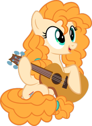 Size: 743x1017 | Tagged: safe, artist:crystalmagic6, pear butter, earth pony, pony, g4, the perfect pear, acoustic guitar, applejack's mom, cutie mark, female, guitar, inkscape, mare, musical instrument, open mouth, simple background, sitting, transparent background, vector