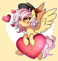 Size: 3200x3342 | Tagged: safe, artist:2pandita, artist:starshade, oc, oc only, oc:tender mist, pegasus, pony, female, hat, heart, heart eyes, high res, mare, solo, wingding eyes