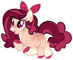 Size: 1735x1446 | Tagged: safe, artist:moshiitomo, oc, oc only, earth pony, pony, base used, bow, colored hooves, female, freckles, hair bow, magical lesbian spawn, mare, offspring, outline, parent:apple bloom, parent:diamond tiara, parents:diamondbloom, simple background, solo, transparent background