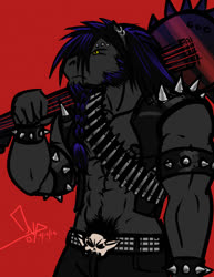 Size: 924x1200 | Tagged: safe, artist:bgn, oc, oc only, earth pony, anthro, abs, clothes, digital art, equine, guitar, heavy metal, male, muscles, musical instrument, pants, pecs, piercing, solo, spiked wristband, spikes, wristband