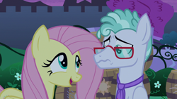 Size: 1920x1080 | Tagged: safe, screencap, feather flatterfly, fluttershy, pegasus, pony, g4, the summer sun setback, barrel, duo, female, glasses, male, mare, necktie, stallion