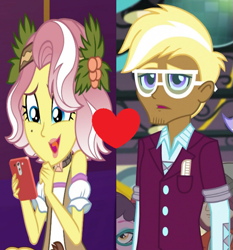 Size: 629x675 | Tagged: safe, edit, edited screencap, screencap, trenderhoof, vignette valencia, equestria girls, g4, inclement leather, inclement leather: vignette valencia, my little pony equestria girls: choose your own ending, my little pony equestria girls: friendship games, cellphone, clothes, cropped, crystal prep academy uniform, female, heart, male, phone, school uniform, shipping, shipping domino, smartphone, straight, trenette, wrong aspect ratio