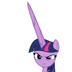 Size: 1773x1773 | Tagged: safe, artist:cloudy glow, edit, editor:rain sunburst, vector edit, twilight sparkle, alicorn, pony, g4, angry, bust, disapproval, female, horn, impossibly large horn, long horn, looking at you, mare, meme, simple background, solo, staring at you, transparent background, twilight sparkle (alicorn), twilight sparkle is not amused, unamused, vector
