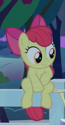Size: 401x774 | Tagged: safe, screencap, apple bloom, pony, g4, going to seed, adorabloom, cropped, cute, female, fence, sitting, smiling, solo
