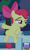 Size: 456x753 | Tagged: safe, screencap, apple bloom, earth pony, pony, g4, going to seed, cropped, female, fence, sitting, smug, solo