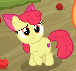Size: 923x863 | Tagged: safe, screencap, apple bloom, earth pony, pony, g4, going to seed, adorabloom, cropped, cute, female, raised hoof, solo