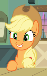 Size: 476x762 | Tagged: safe, screencap, applejack, pony, g4, going to seed, cropped, cute, female, jackabetes, smiling, solo