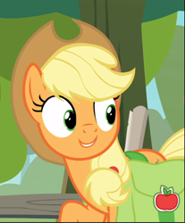 Size: 684x828 | Tagged: safe, screencap, applejack, pony, g4, going to seed, bag, cropped, cute, female, jackabetes, saddle bag, smiling, solo