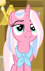 Size: 596x937 | Tagged: safe, screencap, clear sky, pony, unicorn, common ground, g4, cropped, female, lidded eyes, mare, neckerchief, smiling, solo