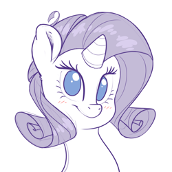 Size: 2000x2000 | Tagged: safe, artist:fluffyxai, rarity, pony, unicorn, g4, blush lines, blushing, bust, cute, female, head shot, high res, horn, looking at you, no pupils, portrait, raribetes, simple background, sketch, smiling, solo, white background