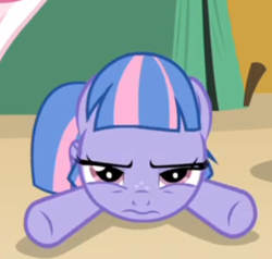 Size: 363x346 | Tagged: safe, screencap, wind sprint, pony, common ground, g4, cropped, female, prone, solo, wind sprint is not amused