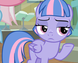 Size: 1154x937 | Tagged: safe, screencap, wind sprint, pegasus, pony, common ground, g4, cropped, female, filly, foal, lidded eyes, solo, wind sprint is not amused