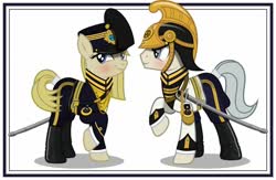 Size: 1024x668 | Tagged: safe, artist:brony-works, earth pony, pony, clothes, female, male, mare, saber, stallion, sweden, uniform, weapon