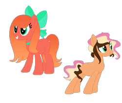 Size: 711x600 | Tagged: safe, artist:foxfoxfire, oc, oc only, earth pony, pony, base used, blank flank, bow, choker, duo, female, freckles, gradient mane, hair bow, mare, multicolored hair, offspring, parent:big macintosh, parent:cheese sandwich, parent:fluttershy, parent:pinkie pie, parents:cheesepie, parents:fluttermac, simple background, transparent background