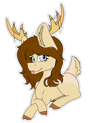 Size: 1938x2430 | Tagged: safe, artist:chazmazda, oc, oc only, deer, pony, :p, cartoon, colored, commission, commissions open, digital art, flat colors, outline, simple background, solo, tongue out, transparent background, your character here