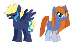 Size: 723x413 | Tagged: safe, artist:foxfoxfire, oc, oc only, earth pony, pegasus, pony, base used, blank flank, blaze (coat marking), coat markings, duo, facial markings, female, magical gay spawn, male, mare, offspring, parent:flash sentry, parent:rainbow dash, parent:soarin', parent:sunburst, parents:flashburst, parents:soarindash, simple background, socks (coat markings), stallion, transparent background
