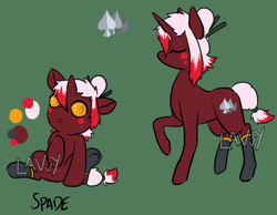 Size: 900x700 | Tagged: safe, artist:lavvythejackalope, oc, oc only, oc:spade, pony, unicorn, :o, baby, baby pony, clothes, duo, eyes closed, freckles, hairpin, horn, open mouth, raised hoof, reference sheet, simple background, sitting, socks, text, underhoof, unicorn oc, wide eyes