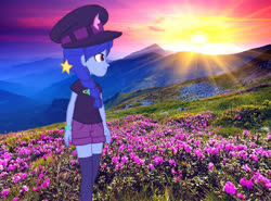 Size: 1280x946 | Tagged: safe, space camp, equestria girls, g4, my little pony equestria girls: better together, beautiful, flower, mountain, sunrise