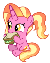 Size: 2536x3220 | Tagged: safe, artist:lanternomega, artist:loladreamteam, artist:mlptmntdisneykauane, luster dawn, pony, unicorn, g4, the last problem, base used, cute, eating, female, filly, filly luster dawn, food, herbivore, high res, hoof hold, lettuce, lusterbetes, sandwich, simple background, solo, transparent background, younger
