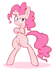 Size: 1592x2071 | Tagged: safe, artist:akainu_pony, pinkie pie, earth pony, pony, g4, bipedal, crossed hooves, cute, diapinkes, female, looking at you, mare, one ear down, pixiv, simple background, solo, white background