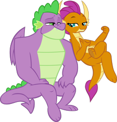 Size: 5756x5993 | Tagged: safe, artist:memnoch, edit, smolder, spike, dragon, g4, the last problem, bedroom eyes, female, gigachad spike, male, older, older smolder, older spike, ship:spolder, shipping, simple background, sitting, straight, transparent background, vector, winged spike, wings
