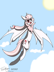 Size: 1920x2560 | Tagged: safe, artist:derpanater, oc, oc only, oc:feather belle, pegasus, pony, cloud, commission, cute, female, flying, sky, smiling, smiling at you, sun