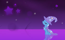 Size: 1680x1050 | Tagged: source needed, safe, artist:wii4little, trixie, pony, unicorn, g4, cape, clothes, female, hat, purple background, stars, trixie's cape, trixie's hat, wallpaper