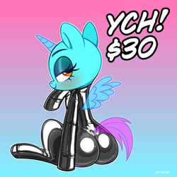 Size: 4000x4000 | Tagged: safe, artist:metalface069, pony, butt, commission, female, latex, latex suit, plot, solo, your character here