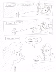 Size: 2479x3229 | Tagged: safe, artist:sketchwork_gd_inuk, gallus, silverstream, starlight glimmer, griffon, hippogriff, pony, unicorn, g4, alone, bed, black and white, comic, concerned, female, grayscale, high res, hospital room, in bed, male, monochrome, sad, sam smith, ship:gallstream, shipping, sketch, song reference, straight