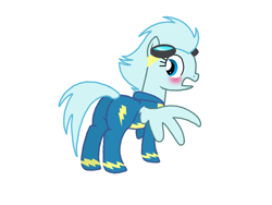 Size: 1024x768 | Tagged: safe, oc, oc only, oc:windy breeze, pegasus, pony, blushing, butt, clothes, featureless crotch, female, flight suit, goggles, looking back, mare, plot, solo, spread wings, uniform, wingboner, wings, wonderbolts, wonderbolts uniform