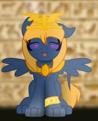 Size: 1024x1256 | Tagged: safe, artist:bastbrushie, oc, oc:pietas lazuli, sphinx, :p, egyptian, jewelry, makeup, paws, sphinx oc, tongue out, wings