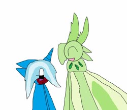 Size: 1024x891 | Tagged: safe, artist:inkedespeon, trixie, oc, oc:forest dewdrop, changedling, changeling, g4, blushing, canon x oc, female, male, shipping, straight