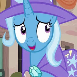 Size: 512x512 | Tagged: safe, edit, edited screencap, screencap, trixie, g4, season 6, to where and back again, cape, clothes, cropped, hat, trixie's cape, trixie's hat, village