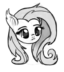 Size: 545x612 | Tagged: safe, artist:nimaru, fluttershy, bat pony, pony, g4, bat ponified, bust, female, flutterbat, monochrome, portrait, race swap, solo