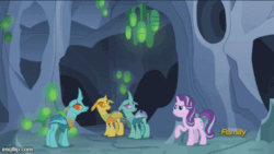 Size: 500x281 | Tagged: safe, screencap, clypeus, cornicle, soupling, starlight glimmer, changedling, changeling, celestial advice, g4, abuse, animated, changeabuse, disguise, disguised changeling, fake starlight glimmer, flyswatter, gif, imgflip, watermark