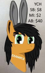 Size: 1264x2038 | Tagged: safe, artist:moonbutters, edit, earth pony, pony, advertisement, commission, female, looking at you, solo, your character here