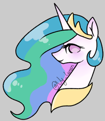 Size: 650x750 | Tagged: safe, artist:helithusvy, princess celestia, alicorn, pony, g4, bust, female, gray background, looking at you, mare, no pupils, portrait, simple background, solo