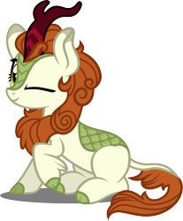 Size: 1762x2133 | Tagged: safe, artist:tsabak, autumn blaze, kirin, g4, sounds of silence, awwtumn blaze, cute, female, looking at you, one eye closed, simple background, sitting, smiling, solo, transparent background, wink