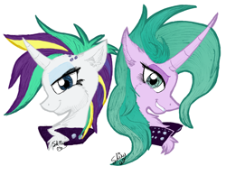 Size: 1200x929 | Tagged: safe, alternate version, artist:flynnmlp, artist:shinycyan, mistmane, rarity, g4, alternate hairstyle, colored, duo, punk, raripunk, signature, simple background, white background