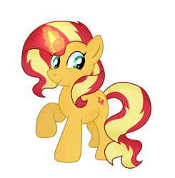 Size: 2048x2090 | Tagged: safe, artist:doraeartdreams-aspy, sunset shimmer, pony, unicorn, g4, aura, female, glowing horn, high res, horn, magic, mare, raised hoof, simple background, smiling, solo, teal eyes, transparent background, vector