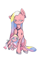 Size: 1668x2388 | Tagged: safe, artist:enzymedevice, baby meadowsweet, daddy meadowsweet, pony, g1, g4, daisy meadowsweet, ear tag, female, filly, g1 to g4, generation leap, male, necktie, simple background, stallion, transparent background, unshorn fetlocks
