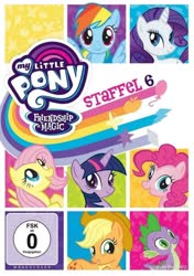 Size: 846x1200 | Tagged: safe, applejack, fluttershy, pinkie pie, rainbow dash, rarity, spike, twilight sparkle, alicorn, dragon, earth pony, pegasus, pony, unicorn, g4, season 6, applejack's hat, cowboy hat, cute, dvd, dvd cover, female, freckles, german, hat, looking at you, male, mane seven, mane six, smiling, smiling at you, spread wings, wings