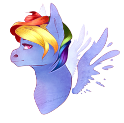 Size: 1029x1019 | Tagged: safe, artist:ri12ktn, rainbow dash, pegasus, pony, g4, bust, female, mare, simple background, solo, spread wings, white background, wings