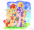 Size: 2500x2181 | Tagged: safe, artist:velcius, phyllis, starlight glimmer, sunburst, pony, unicorn, g4, bench, book, cloud, ear fluff, female, flower, high res, leg fluff, male, mare, open mouth, potted plant, sitting, sky, stallion, sunflower