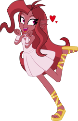 Size: 1280x1980 | Tagged: dead source, safe, artist:wubcakeva, oc, oc only, oc:mezma, equestria girls, g4, clothes, disguise, disguised siren, dress, feet, female, heart, open mouth, raised leg, sandals, simple background, solo, transparent background