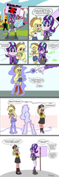 Size: 1058x3134 | Tagged: safe, artist:cyanoray, applejack, starlight glimmer, equestria girls, g4, the cutie map, cheek pinch, clothes, communism, cyrillic, equal sign, equestria girls-ified, implied helicopter ride, personality swap, russian, s5 starlight, sign, stalin glimmer, transformation, transforming clothes, translated in the comments, uniform