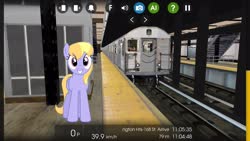 Size: 2560x1440 | Tagged: safe, artist:bluemeganium, artist:topsangtheman, cloud kicker, pegasus, pony, g4, c train, looking at you, new york city, new york city subway, r32, train, train station