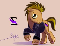 Size: 1280x985 | Tagged: safe, artist:bgn, oc, oc only, oc:vivid syntax, earth pony, pony, clothes, cutie mark, digital art, jacket, looking at you, male, solo, stallion, tail