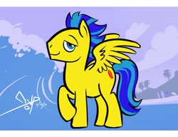 Size: 1280x985 | Tagged: safe, artist:bgn, oc, oc only, oc:wild tide, pegasus, pony, beach, cutie mark, digital art, looking at you, male, ocean, smiling, solo, stallion, tree, wave